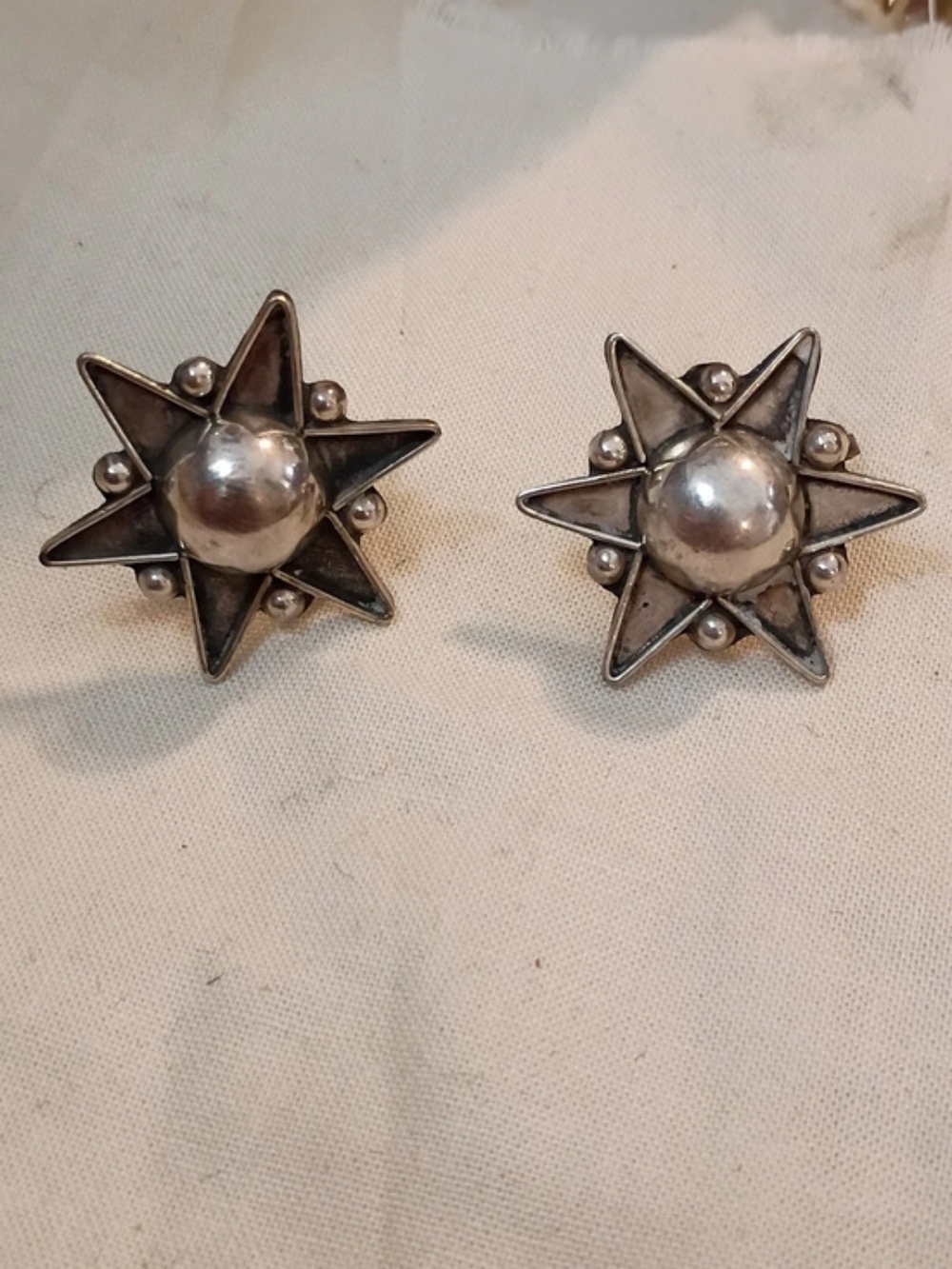 Vintage Mid Century Mexico Starburst Screwback Earrings Francisco Sanchez (FSS)